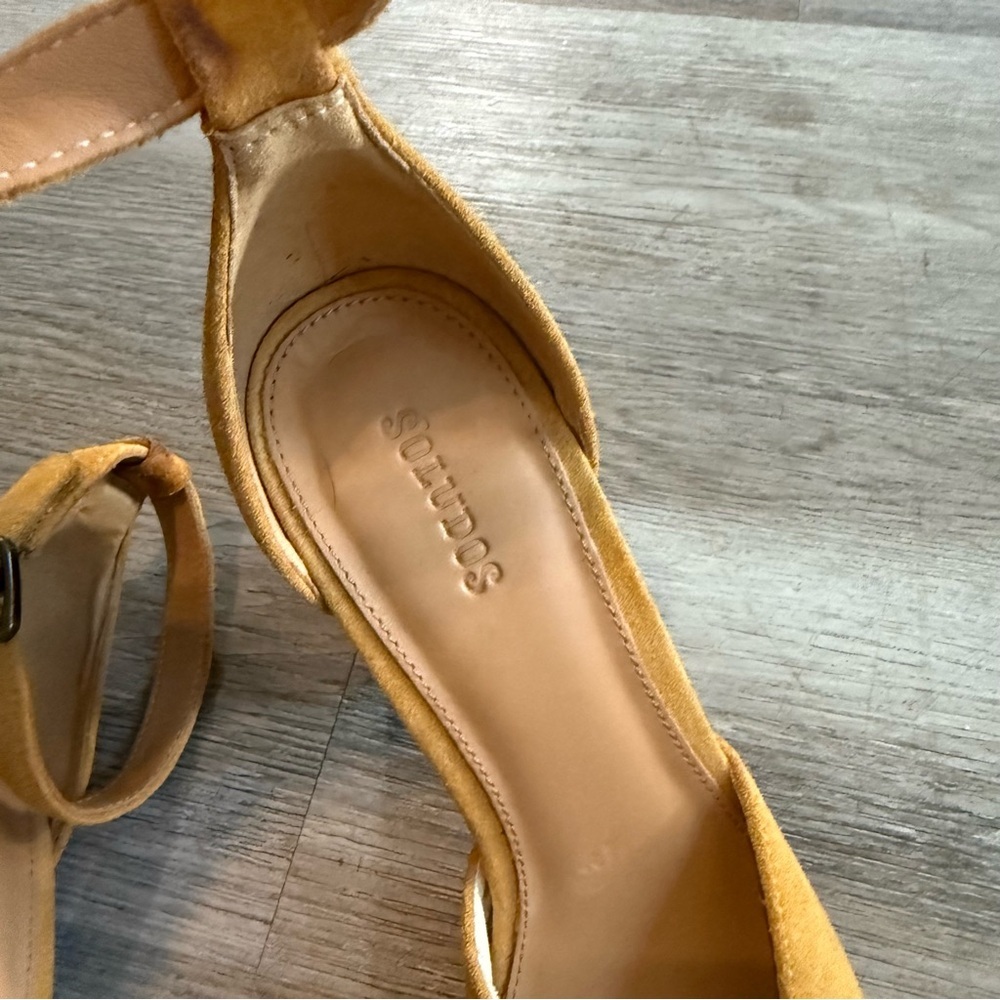 Soludos Mustard Suede Block Heel Ankle Strap Pumps - Picture 6 of 8
